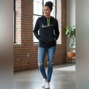 Nike women Black floral Hoodie with green Neon Accents